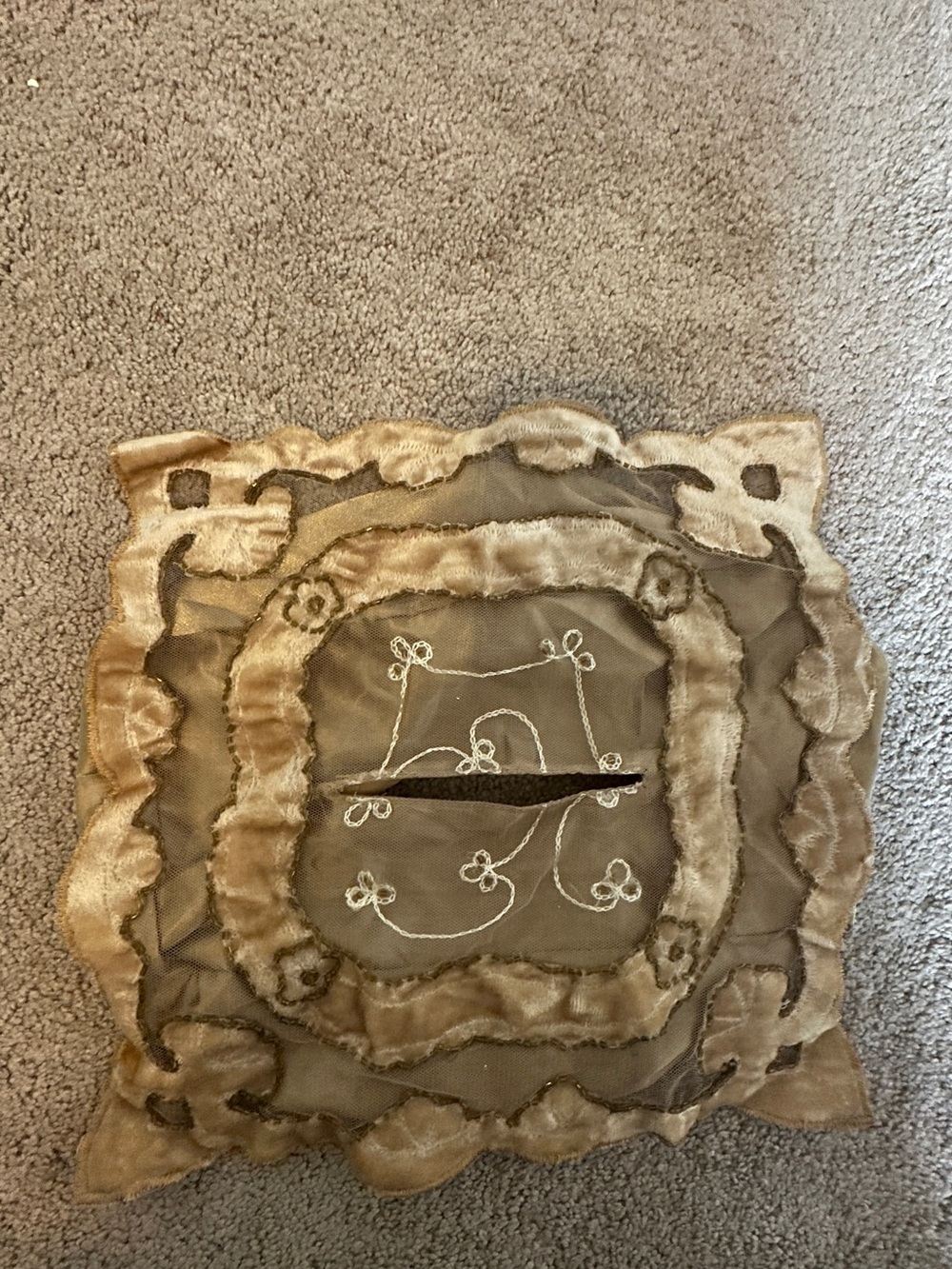 Velvet Embroidered Decorative napkin Cover in Taupe